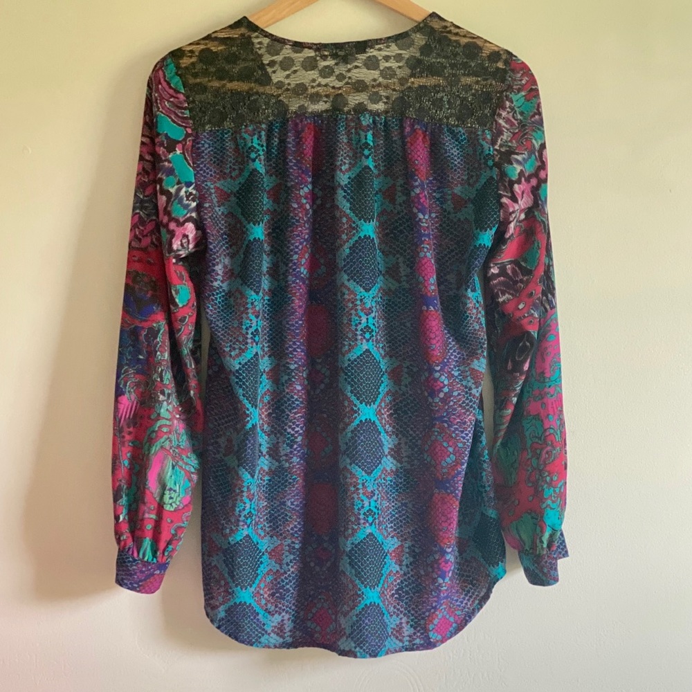 SNAKE PRINT EMBROIDERED & EMBELLISHED BLOUSE TOP - Picture 2 of 10